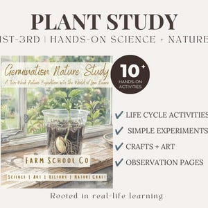 Può includere: Una guida educativa Plant Study con il testo Germination Nature Study, A Two-Week Nature Expedition into the World of Lima Beans, 10+ Hands-On Activities, Life Cycle Activities, Simple Experiments, Crafts + Art e Observation Pages.