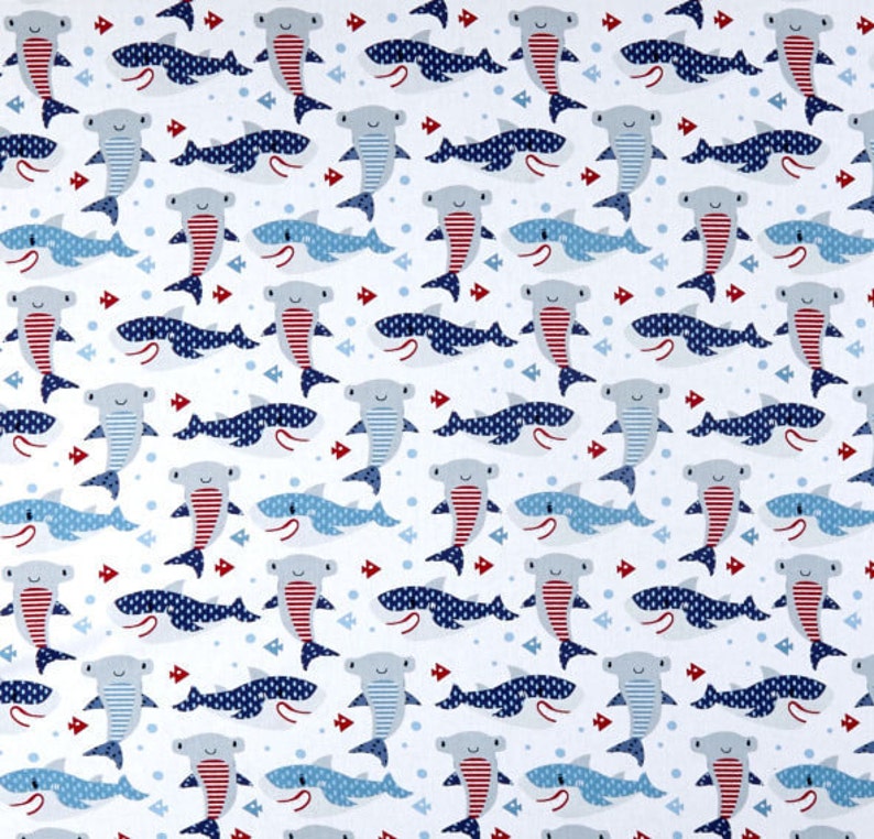 Preppy Sharks Cotton Fabric by the yard fabric cotton | Etsy