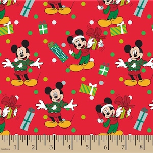 Musse Pigg Jul bomullstyg på metervara, tyg, bomull, masker, pyssel, material, småbarn, barnrum, spädbarn, lakan, Disney, barn