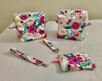 Floral Garden Travel Makeup Bag, Zippered Pouch, Wristlet, Keychain, Key Fob, Cosmetic Bag, Coin bag, Wristlet Strap, Floral, Toiletry bag