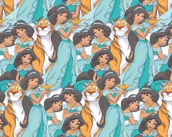 Jasmine Cotton Fabric by the yard, fabric, cotton, masks, crafts, material, Aladdin, toddler, nursery, infant, girl, female, tigers, India