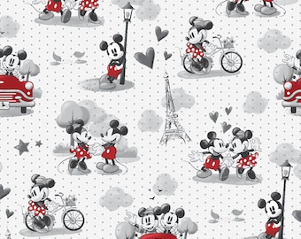 Minnie & Mickey Valentine Cotton Fabric by the yard, fabric, cotton, masks, crafts, material, toddler, girl, adult, teen, Disney, Hearts