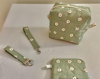 Sage Floral Travel Makeup Bag, Zippered Pouch, Wristlet, Keychain, Key Fob, Cosmetic Bag, Coin bag, Wristlet Strap, Floral, Toiletry bag
