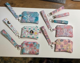 Disney Princesses Zippered Pouch, Wristlet, Keychain, Wristlet Strap, Ariel, Cinderella, Jasmine, Rapunzel, fish extender gift