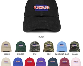 Stitchfy Kansas Karte bestickt 100% Baumwoll-Adjustable Cap Dad Hut