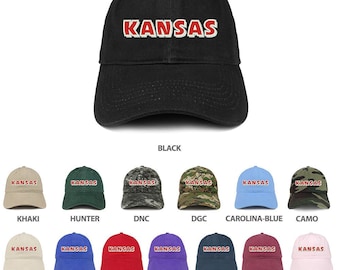 Stitchfy Kansas Bold Text bestickt 100% Cotton Adjustable Cap Dad Hut
