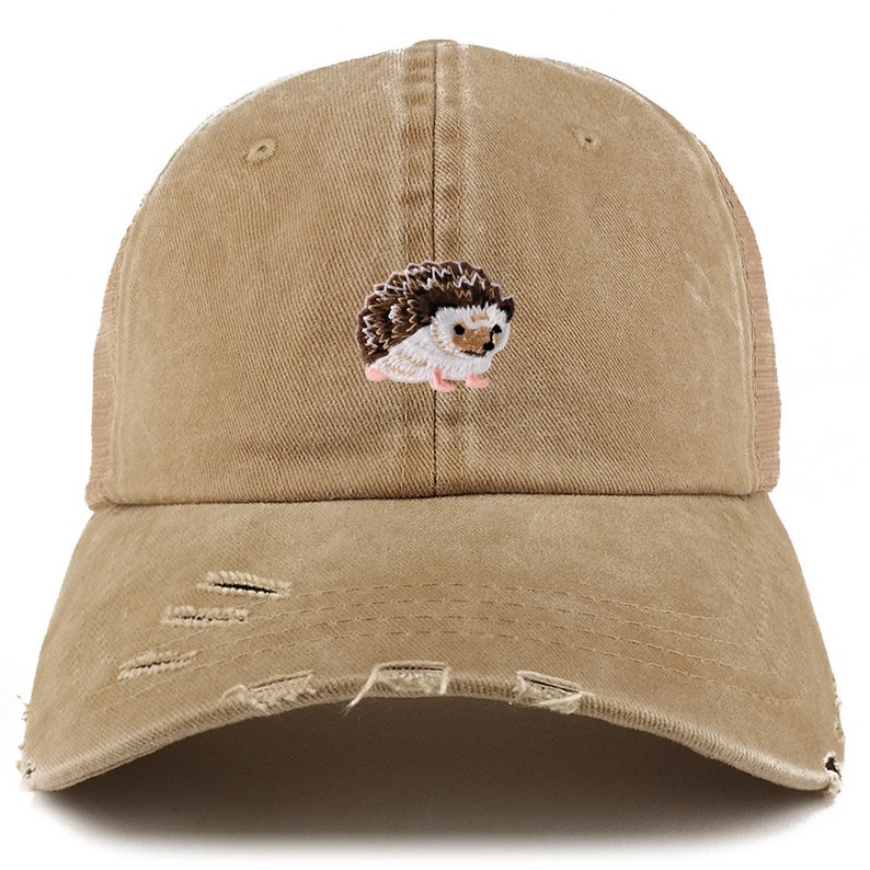 Stitchfy Hedgehog Embroidered Patch Frayed Bill Trucker Mesh Back Cap ...