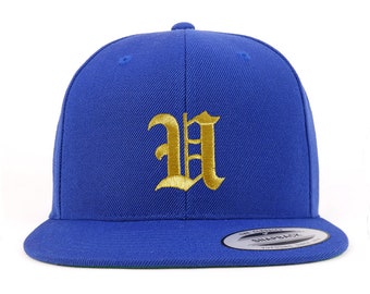 Stitchfy Old English Gold U Embroidered Flatbill Snapback Cap (SF