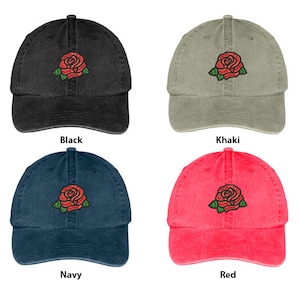 Stitchfy Rose Flower Embroidered Unstructured Low Profile Washed Pigment Dyed Baseball Cap (SF-LOG015-MGC-7601)