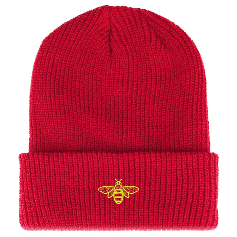 SF-LOG126-FLX-1545K Stitchfy Bee Embroidered Ribbed Cuffed Knit Beanie