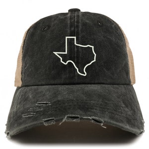 Stitchfy Texas State Outline Washed Front Mesh Back Frayed Bill Cap