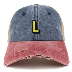 Gorra de camionero con visera deshilachada y parche del alfabeto L de Stitchfy (SF-AP0099-NIS-GN-1012)