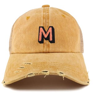 Gorra de camionero con visera deshilachada y parche "M" del alfabeto de Stitchfy (SF-AP0100-NIS-GN-1012)
