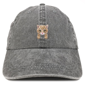 Stitchfy Yellow Tabby Cat Kitten Patch Pigment Dyed Washed Baseball Cap (SF-AP0070-MGC-7601)