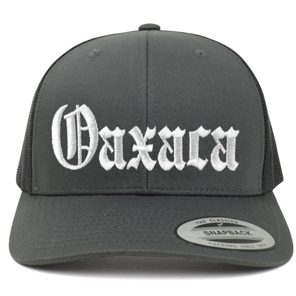 Stitchfy Old English Oaxaca White Embroidered Retro Trucker