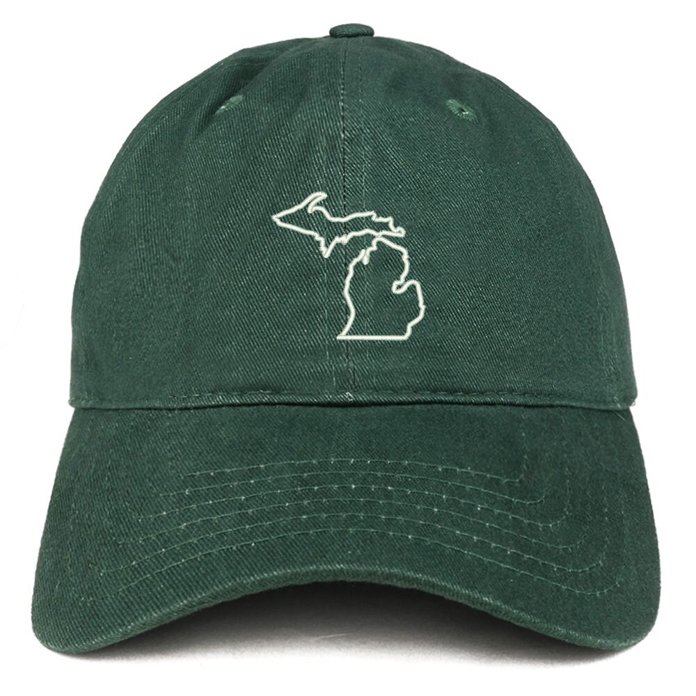 Michigan State Outline Embroidered Dad Hat - Cotton Twill Low Profile Cap (Khaki) - View #2