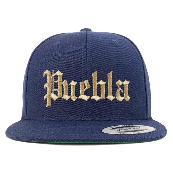 Stitchfy Old English Puebla Gold Bestickte Flatbill Snapback Baseball Cap