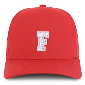 Gorra de béisbol de algodón de 5 paneles con parche de lentejuelas y letra F de Stitchfy (SF-AP0307-NIS-GNV-007)