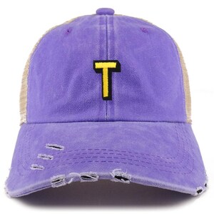 Gorra de camionero con visera deshilachada y parche "T" del alfabeto de Stitchfy (SF-AP0107-NIS-GN-1012)