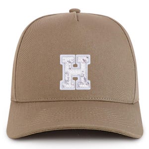 Gorra de béisbol de algodón de 5 paneles con parche de lentejuelas y letra H de Stitchfy (SF-AP0309-NIS-GNV-007)