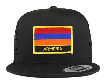 Stitchfy Armenia Flag 5 Panel Flatbill Trucker Mesh Cap