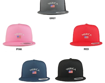 Stitchfy Merica Gorra trasera de malla de camionero con 5 paneles bordados con bandera estadounidense pequeña y EE. UU. (SF-LOG151-FLX-6006)