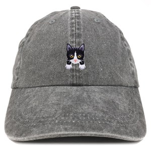 Stitchfy Tuxedo Chat Chat Chat Patch Pigment Teint Lavé Casquette de Baseball (SF-AP0068-MGC-7601)