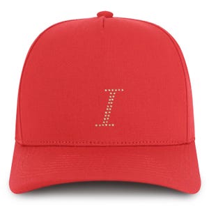 Gorra de béisbol de algodón de 5 paneles con parche de diamantes de imitación y letra I de Stitchfy (SF-AP0336-NIS-GNV-007)