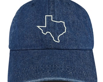 Stitchfy Texas State Outline Embroidered 100% Cotton Denim Cap Dad Hat (SF-LOG016-MGC-7610)