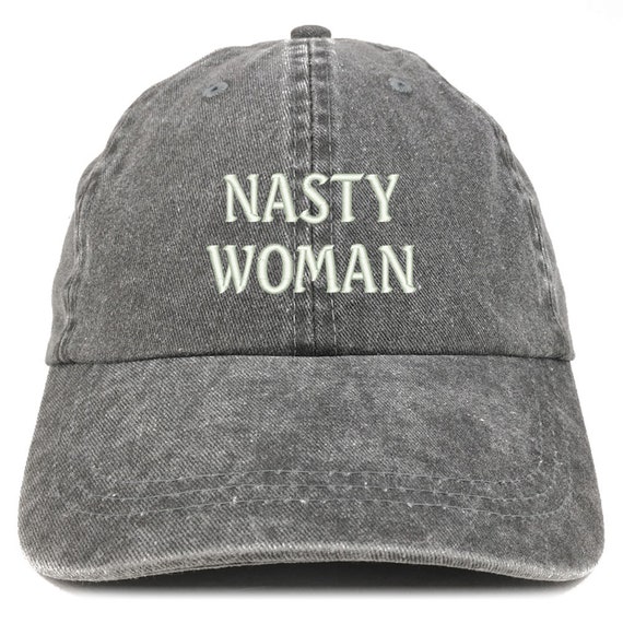 "Nasty Woman" Embroidered Adjustable Cotton Cap - Navy Low Profile Hat