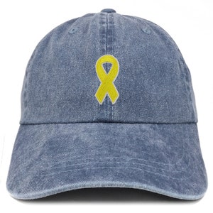 Stitchfy Liver Cancer Awareness Yellow Ribbon Patch Pigment Dyed Washed Baseball Cap (SF-AP0051-MGC-7601)