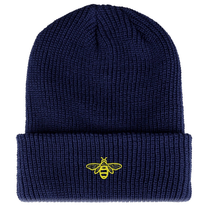 SF-LOG126-FLX-1545K Stitchfy Bee Embroidered Ribbed Cuffed Knit Beanie