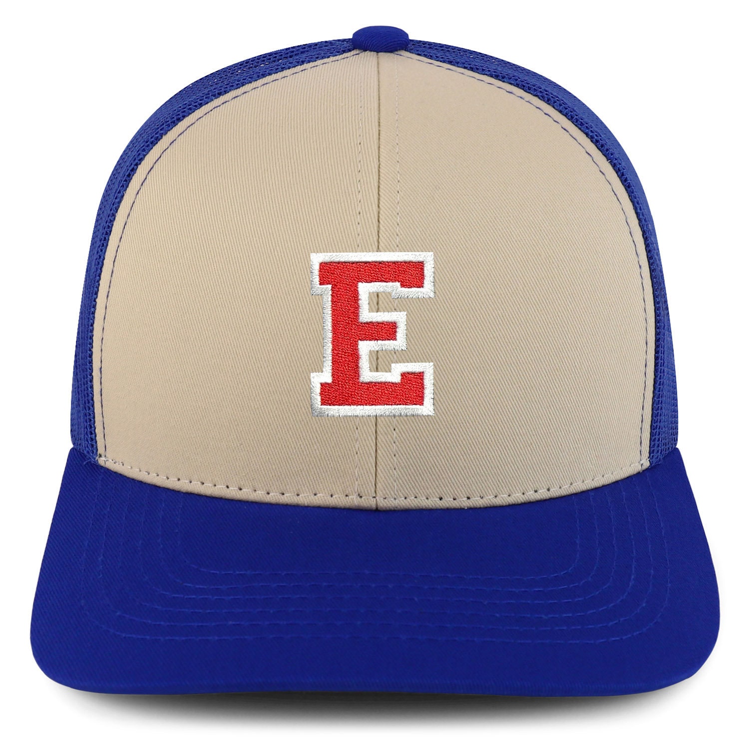 Stitchfy Letter E Varsity Font 6 Panel Snapback Trucker Cap