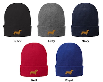 Stitchfy Dachshund Embroidered Knitted Long Cuff Winter Beanie (SF-LOG056-MGC-5100)