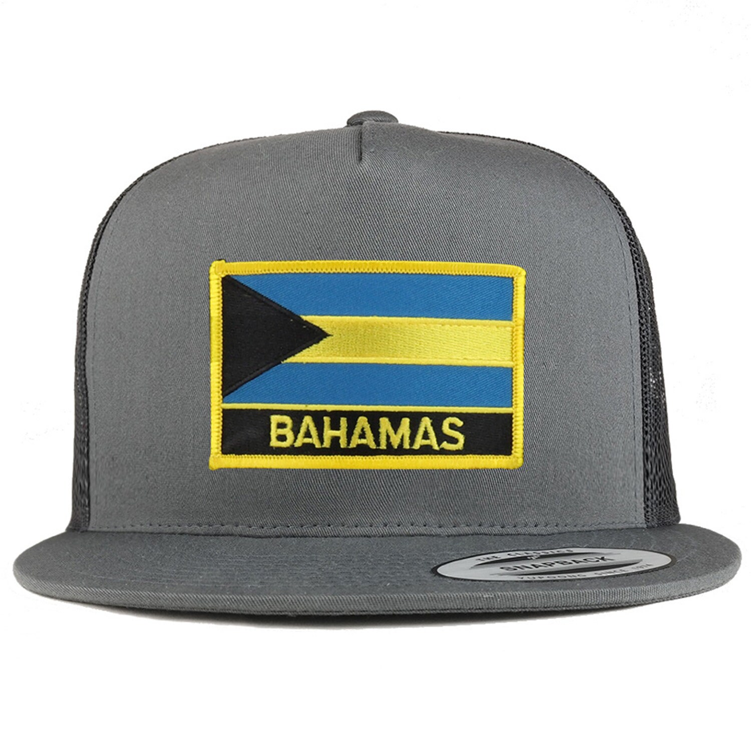 Trendy Apparel Shop Bahamas Flag Trucker Snapback Cap - 5 Panel Flatbill, Navy, One Size