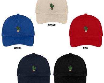 Stitchfy Small Cactus and Pot Embroidered Soft Cotton Low Profile Dad Hat Baseball Cap