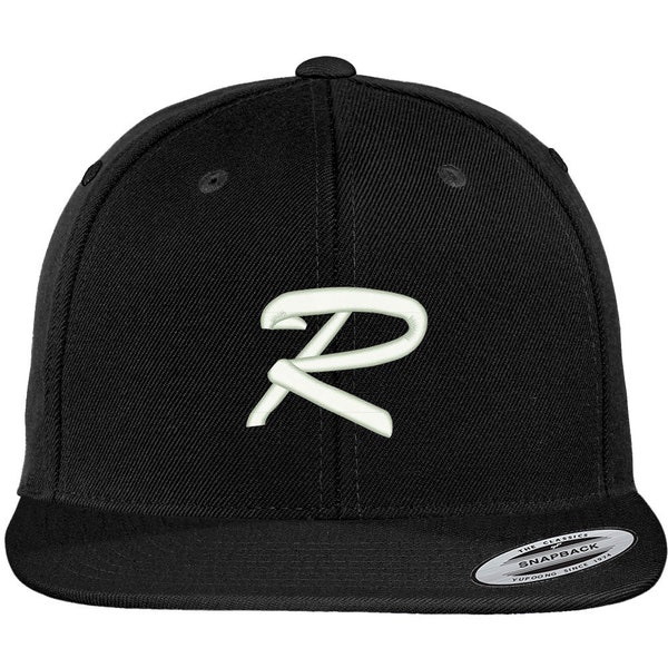 Stitchfy Letter R Brushed Script Embroidered Flat Bill Snapback Baseball Cap