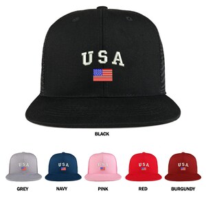 Stitchfy American Flag and USA Embroidered Cotton Flat Bill Mesh Back Trucker Cap (SF-LOG143-ACE-SP029)