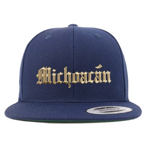 Stitchfy Old English Michoacan Gold Embroidered Flatbill Snapback Baseball Cap