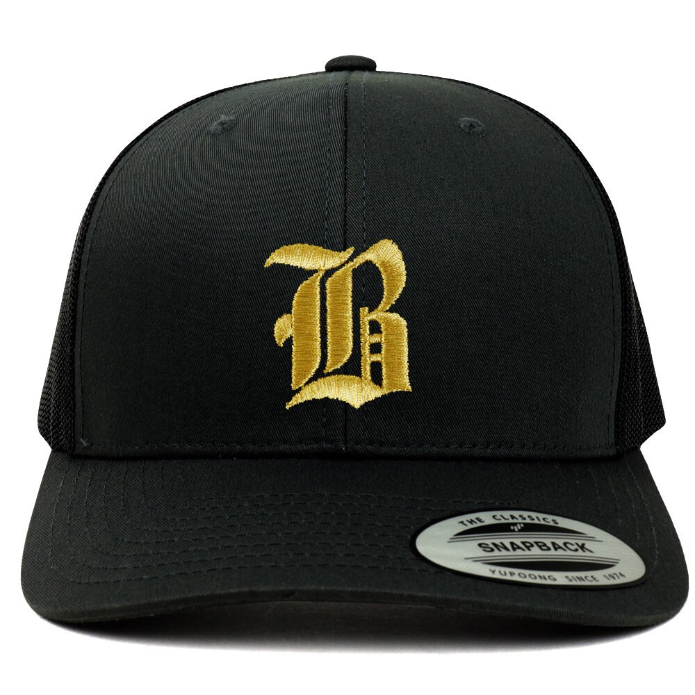 Stitchfy Old English Gold B Embroidered Retro Trucker Mesh