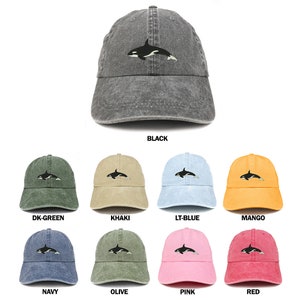 Stitchfy Orca Killer Whale Embroidered Unstructured Low Profile Washed Pigment Dyed Baseball Cap