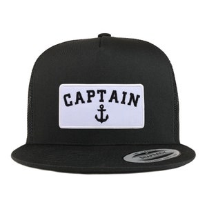 May include: Black trucker hat with a white patch that says "CAPTAIN" with an anchor symbol.