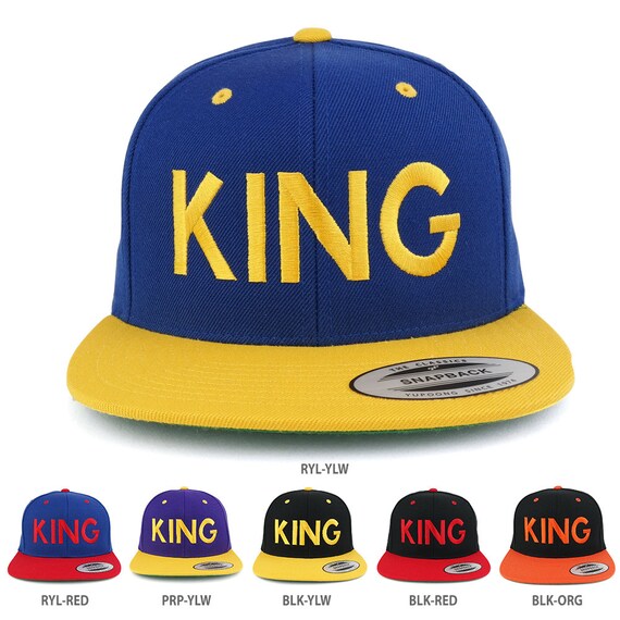 KING & QUEEN Embroidered Snapback Cap 2-Pack – Flat Bill Wool Blend Adjustable Hats
