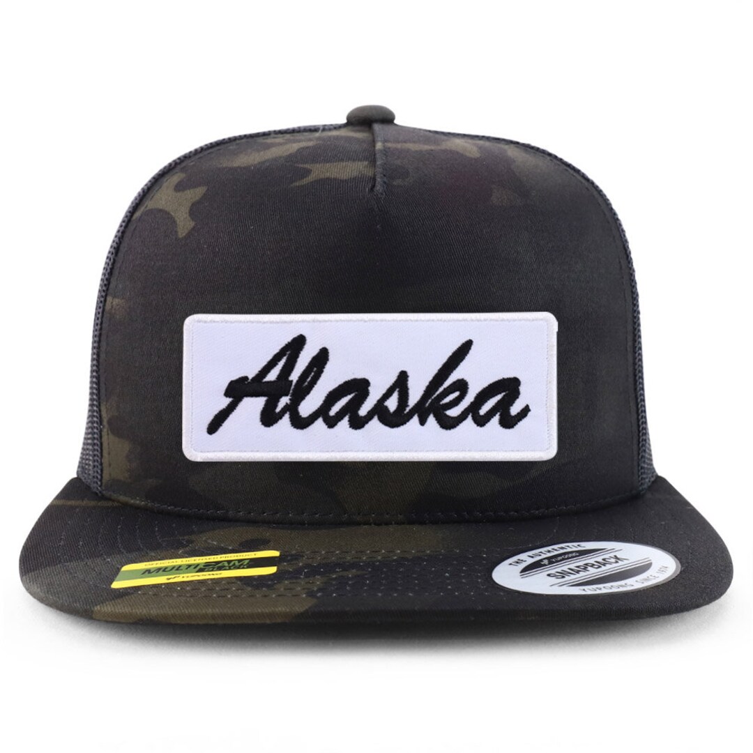 Stitchfy Alaska Patch 5 Panel Flat Bill Trucker Mesh Baseball Cap (SF ...