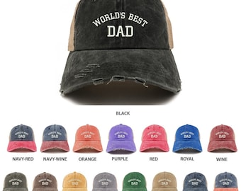 Stitchfy World's Best Dad Embroidered Frayed Bill Trucker Mesh Back Cap