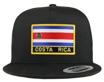 Stitchfy Costa Rica Flag 5 Panel Flatbill Trucker Mesh Cap