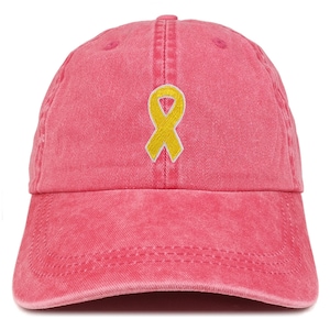 Stitchfy Childhood Cancer Awareness Gold Ribbon Patch Pigment Dyed Washed Baseball Cap (SF-AP0048-MGC-7601)