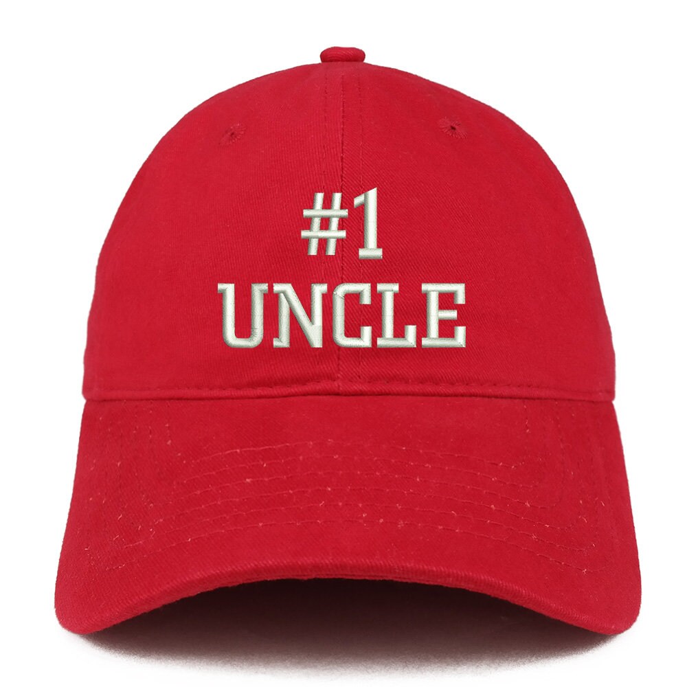 "Number 1 Uncle" Embroidered Baseball Cap - Low Profile Cotton Twill, Adjustable Red Dad Hat