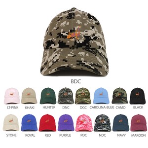 May include: A selection of 14 different colored baseball caps with a small embroidered lizard design on the front. The caps are arranged in a grid with the color names listed below each cap.