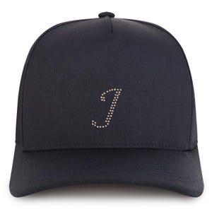 Gorra de béisbol de algodón de 5 paneles con parche de diamantes de imitación y letra J de Stitchfy (SF-AP0337-NIS-GNV-007)